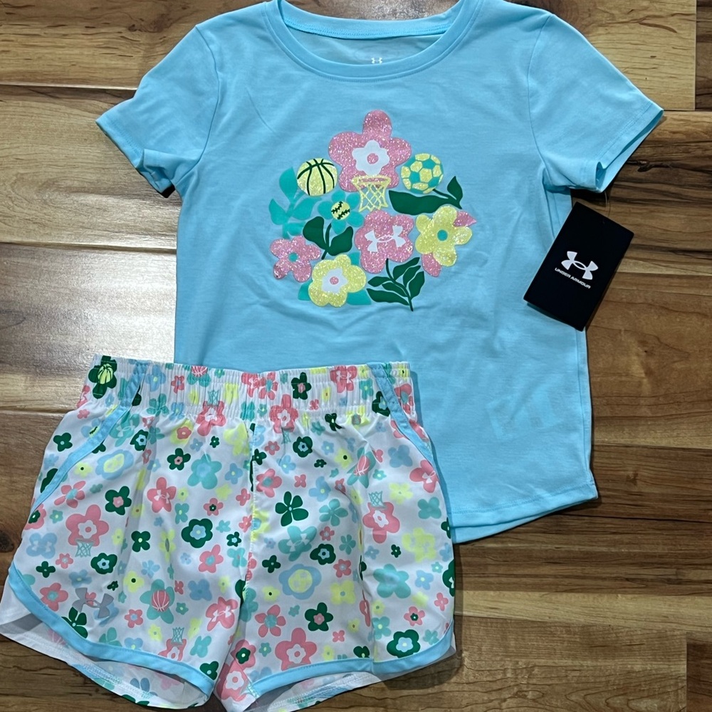 Under Armour Kids' Blue Floral Tee and Shorts Set